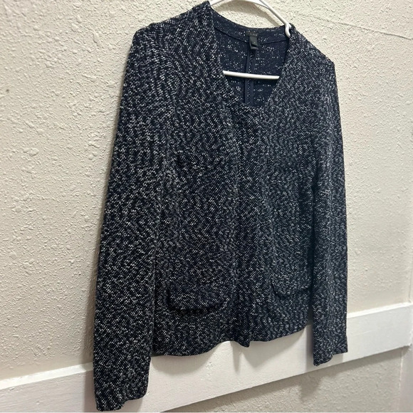 J.Crew Navy Micro Tweed Zip Front Sweater Jacket Small - Picture 5 of 11